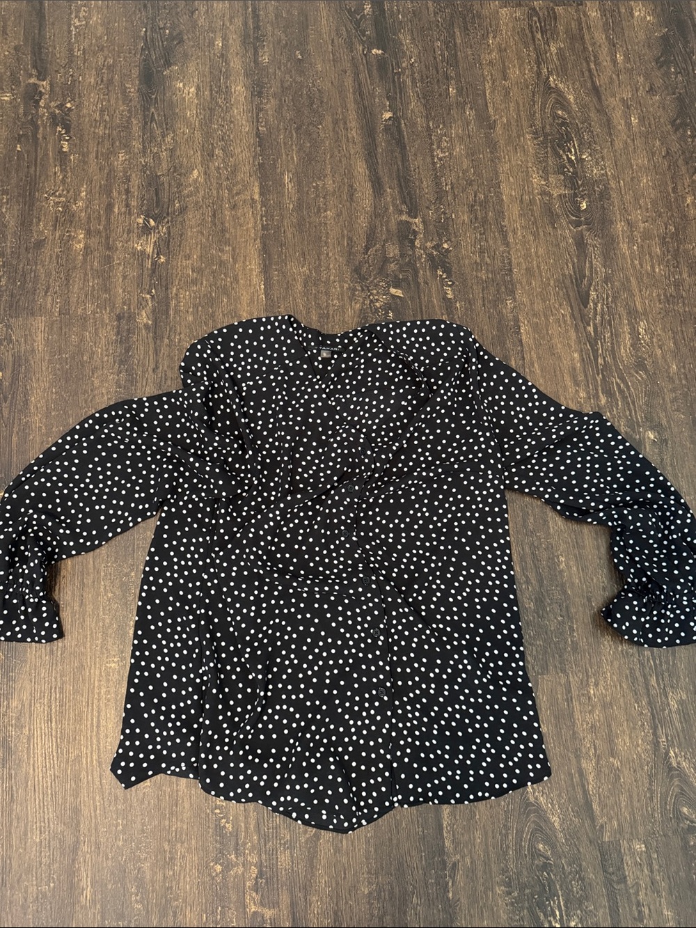 Black Polka Dot Long-Sleeve Blouse